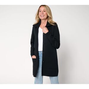 Denim & Co. Women's Top Sweater Sz M Button Front Tunic Cardigan Black A699873